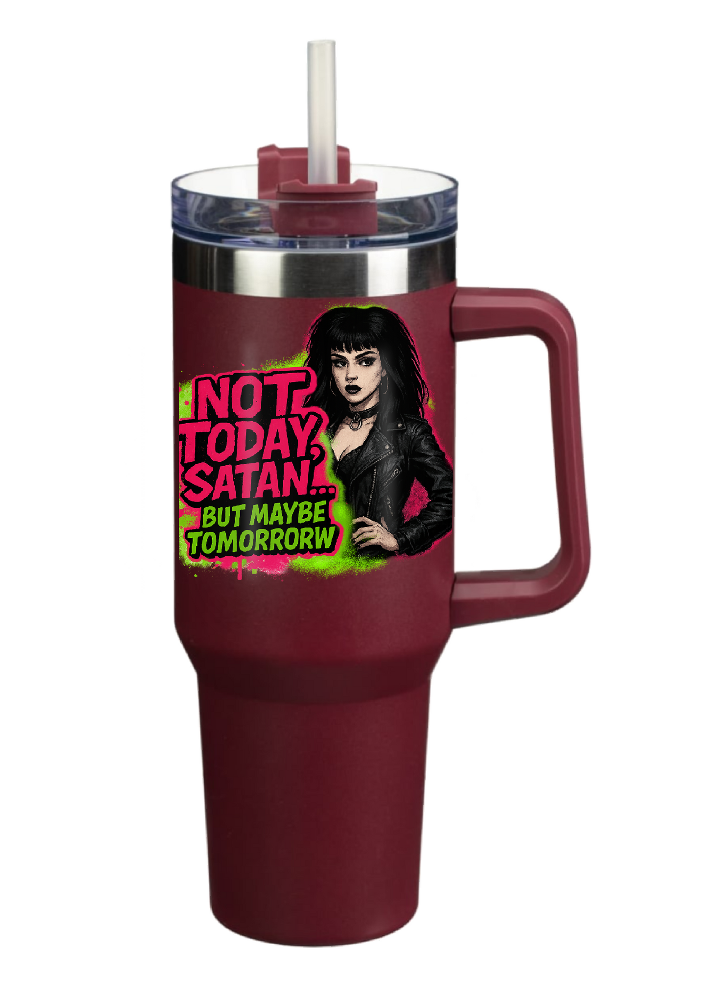 40oz Tumbler – Not Today Satan But Maybe Tomorrow – Funny Gothic Alt Mug – Sarcastic Gift for Coffee Lovers