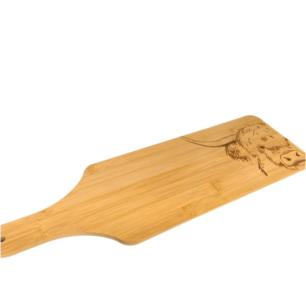 Highland Cow Bamboo Serving Board – Handmade Rustic Chopping Board Gift - Cheese & Charcuterie Serving Platter