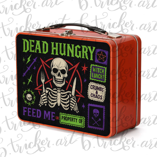 Dead Hungry Gothic Skull Metal Lunchbox – Alternative Punk Rock Lunch Box for Kids & Adults (Red, Blue, Silver)