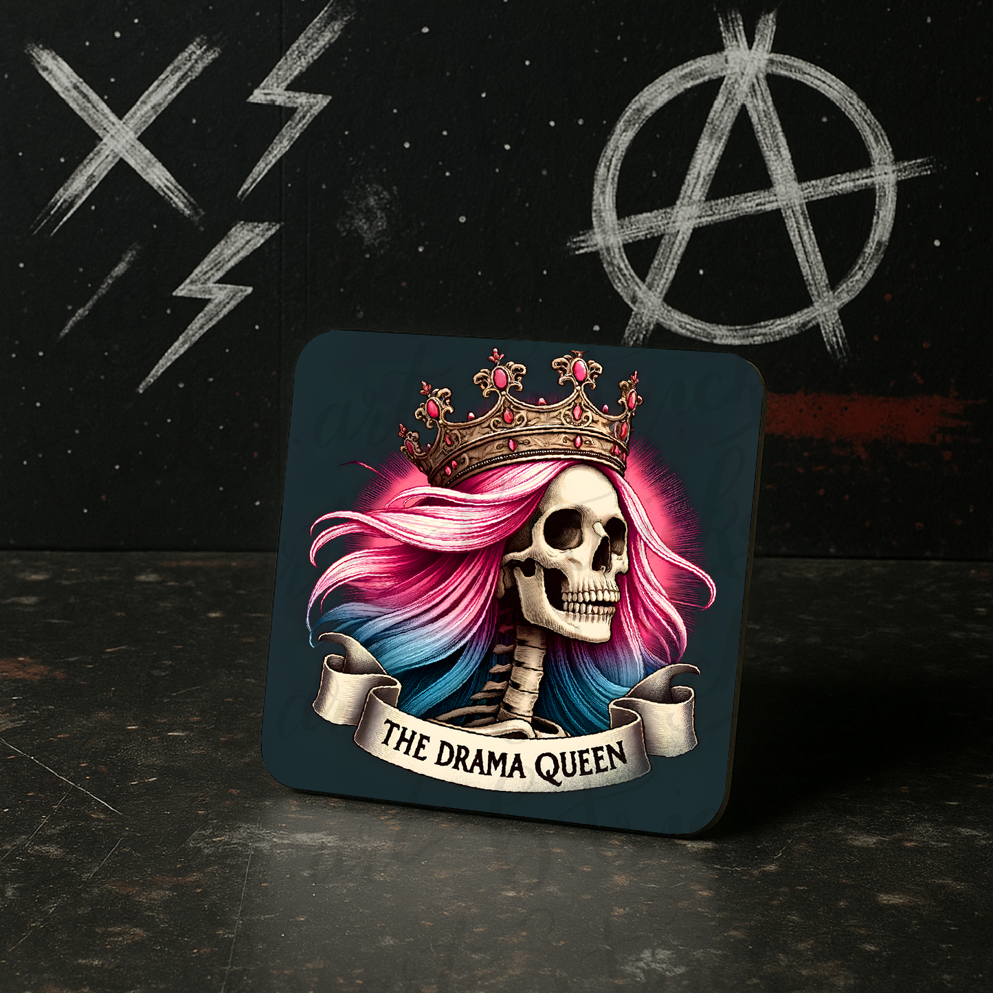 The Drama Queen Skull Coaster – Gothic Crowned Skeleton – Gothic – Funny Coaster – Gift