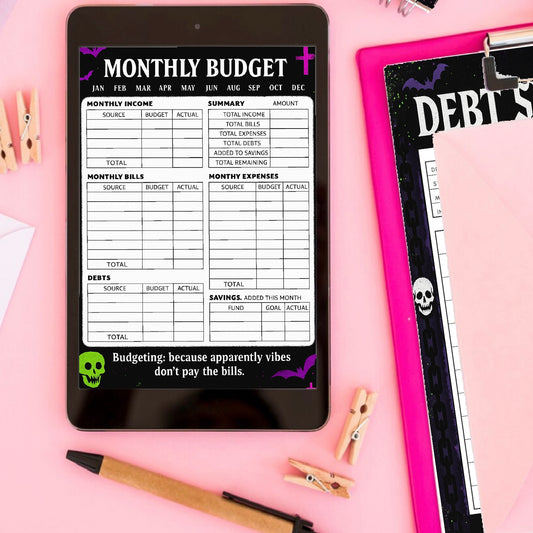 Printable Meal Planner Bundle | Gothic Alternative Weekly Food Planners, Food Log & Shopping List | Instant Download