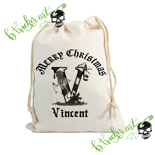 Gothic Christmas Sack – Personalised Skull & Skeleton Initial Gift Bag