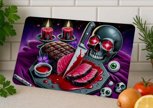 Glass Chopping Board-Bloody Steak Design-Skull-Meat-Gothic