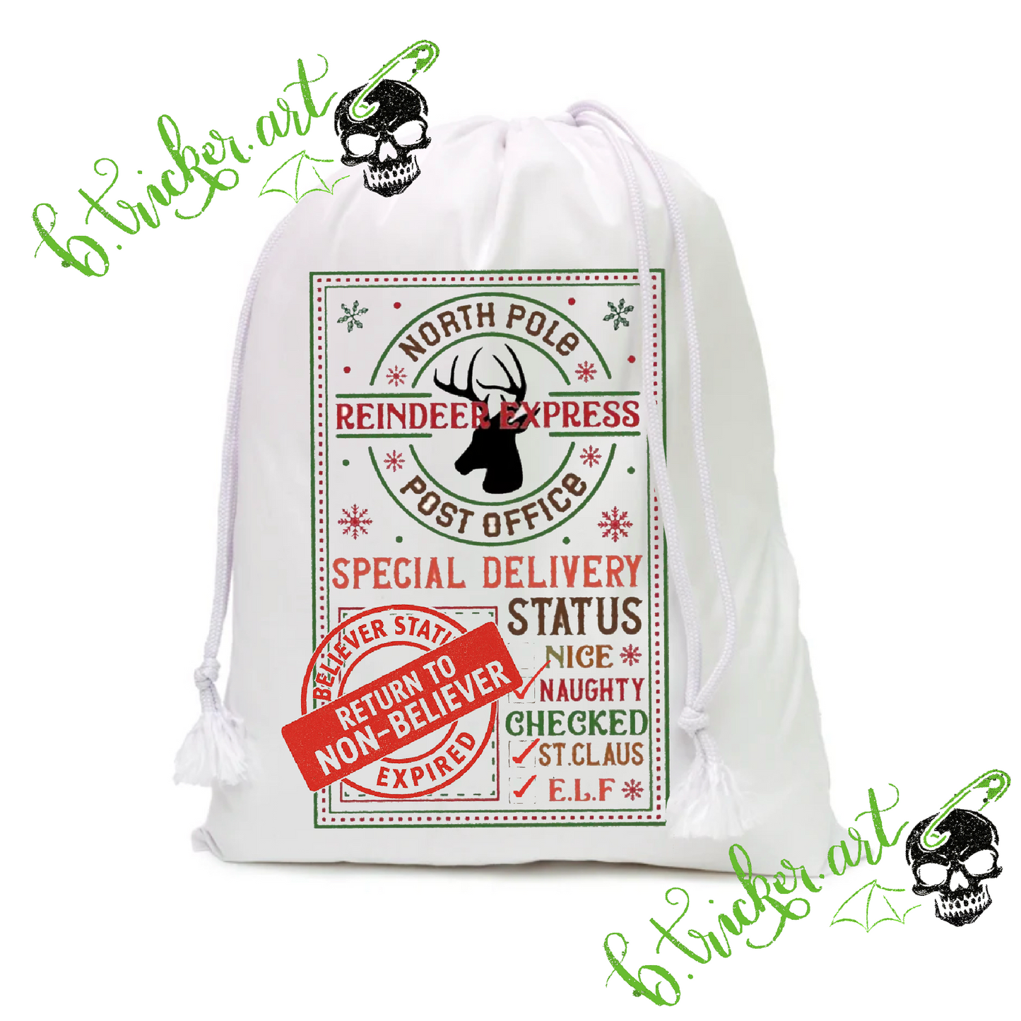 Christmas Sack – Naughty List Special Delivery Bag NON BELIEVER