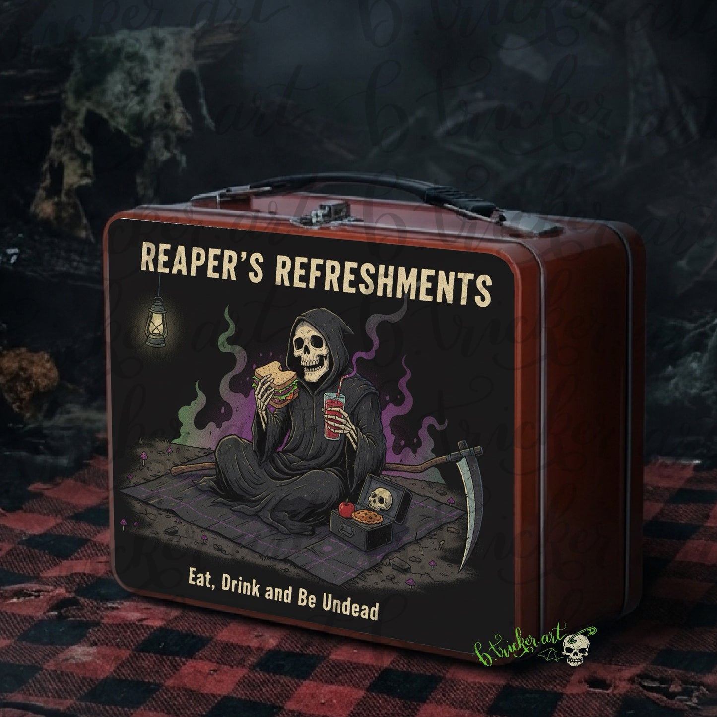 Reaper’s Refreshments Metal Lunch Box | Gothic Grim Reaper Alternative Punk Lunch Box | Adults & Kids