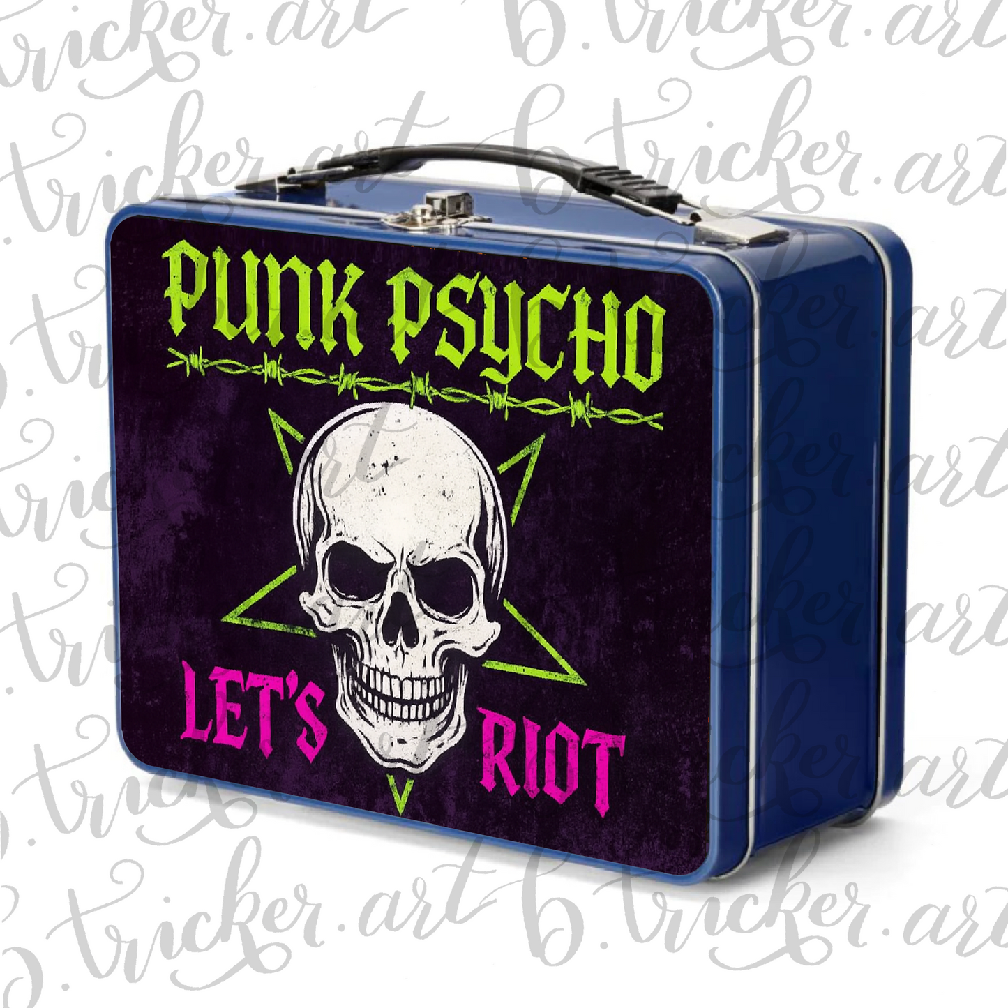 Punk Skull Metal Lunchbox – Alternative Gothic Lunch Box for Kids & Adults (Red, Blue, Silver)