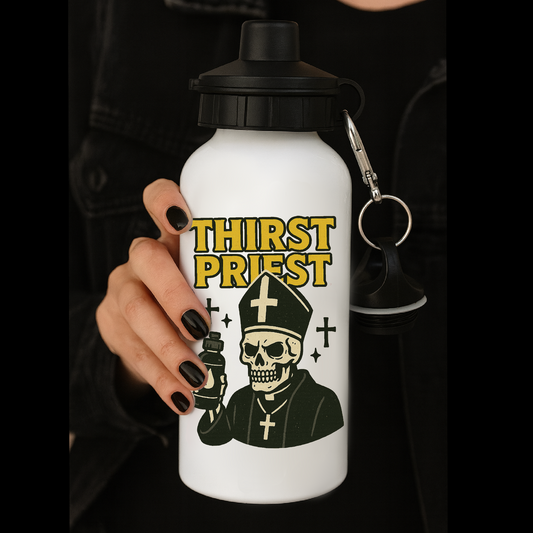 Water Bottle – “Thirst Priest” - Gothic Skeleton Pope Design – Reusable Insulated Metal Flask for Alternative Souls