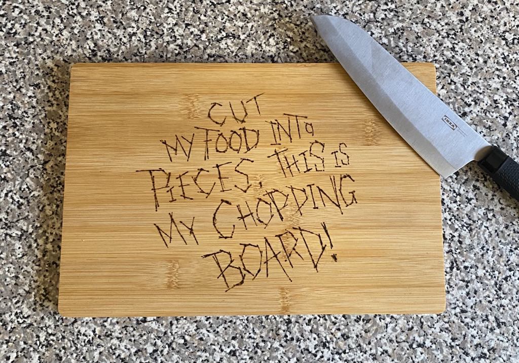 “Cut My Life Into Pieces” Medium (20x30cm)- Funny Hand-Burned Bamboo Chopping Board Kitchen Decor