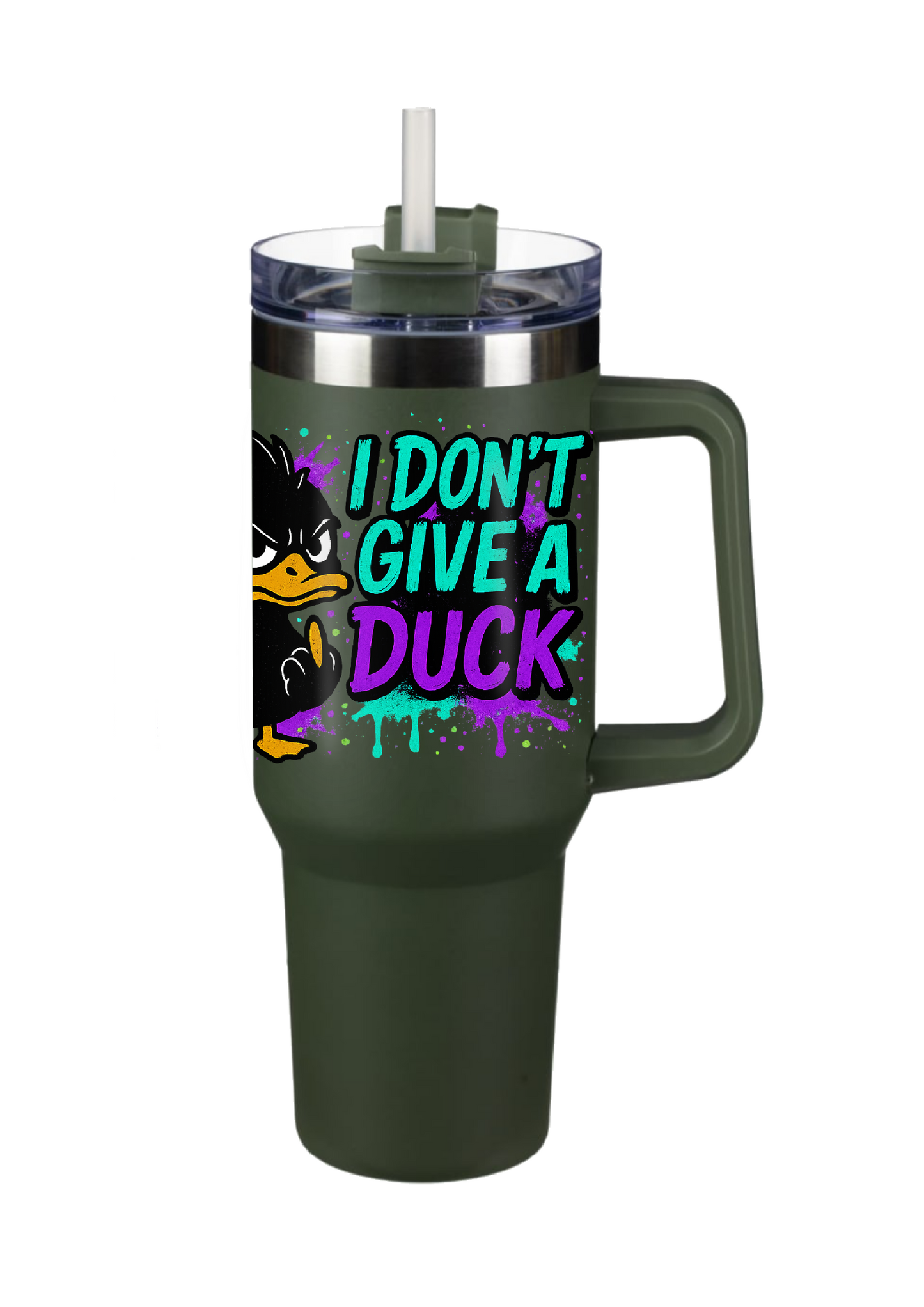 40oz Tumbler-I Don’t Give a Duck-Double Walled Stainless Steel with Handle & Straw-Funny Gothic Alt Mug-Sarcastic Gift for Coffee Lovers