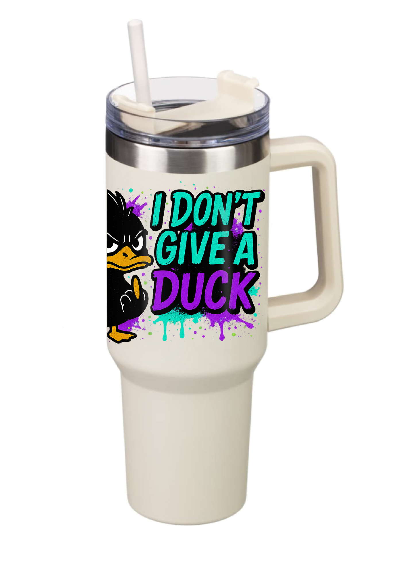 40oz Tumbler-I Don’t Give a Duck-Double Walled Stainless Steel with Handle & Straw-Funny Gothic Alt Mug-Sarcastic Gift for Coffee Lovers