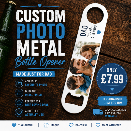 Personalised Photo Metal Bottle Opener | Custom Father’s Day Gift | Dad Photo Bottle Opener