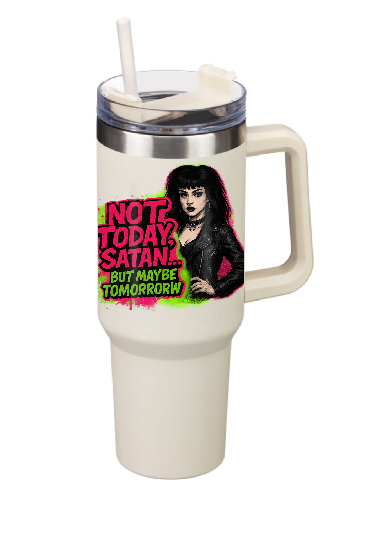 40oz Tumbler – Not Today Satan But Maybe Tomorrow – Funny Gothic Alt Mug – Sarcastic Gift for Coffee Lovers