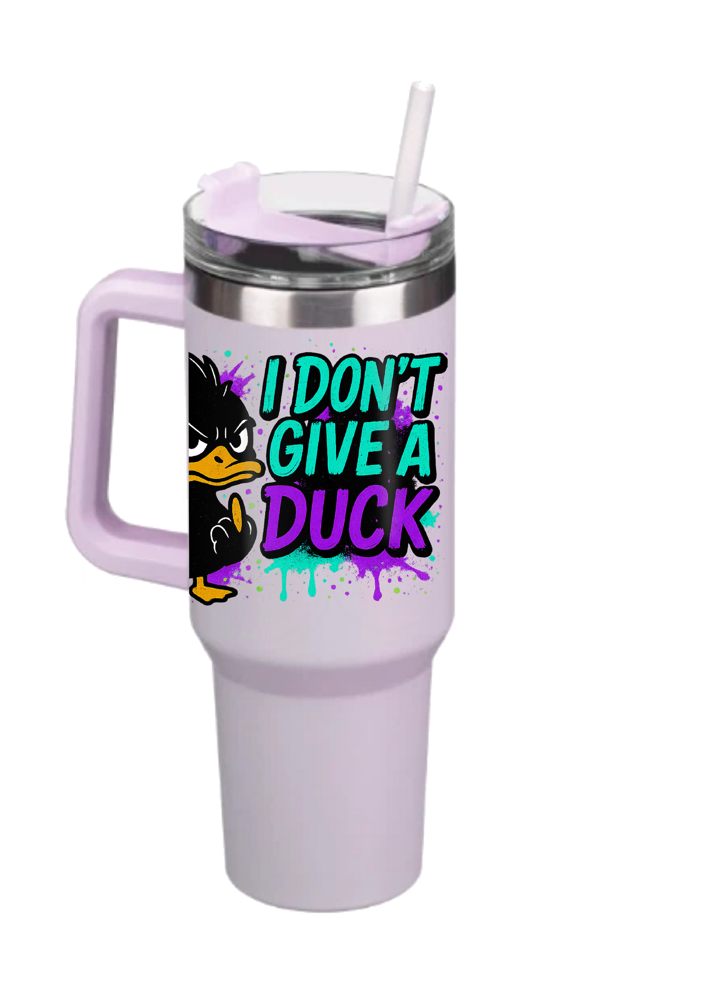 40oz Tumbler-I Don’t Give a Duck-Double Walled Stainless Steel with Handle & Straw-Funny Gothic Alt Mug-Sarcastic Gift for Coffee Lovers