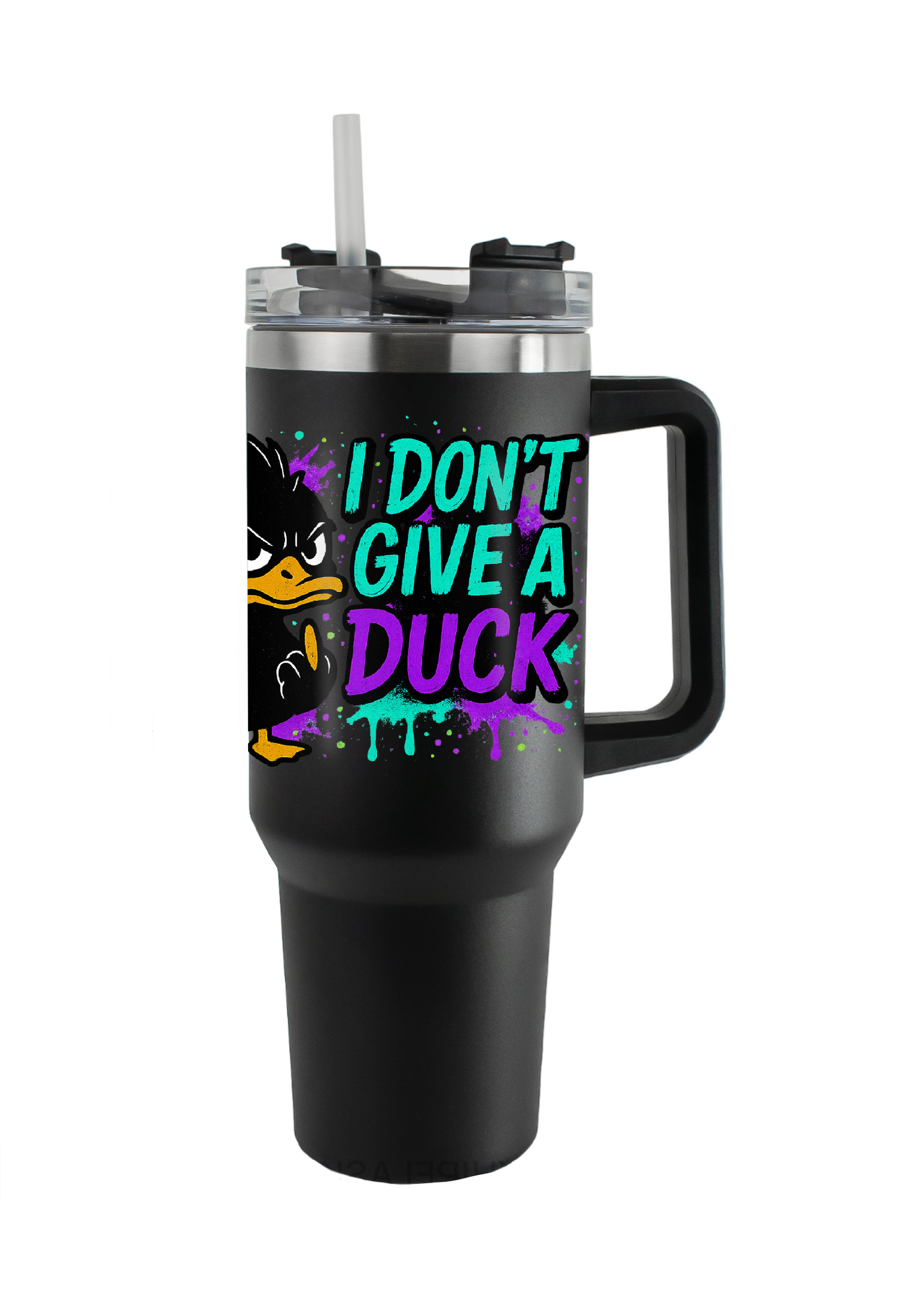 40oz Tumbler-I Don’t Give a Duck-Double Walled Stainless Steel with Handle & Straw-Funny Gothic Alt Mug-Sarcastic Gift for Coffee Lovers