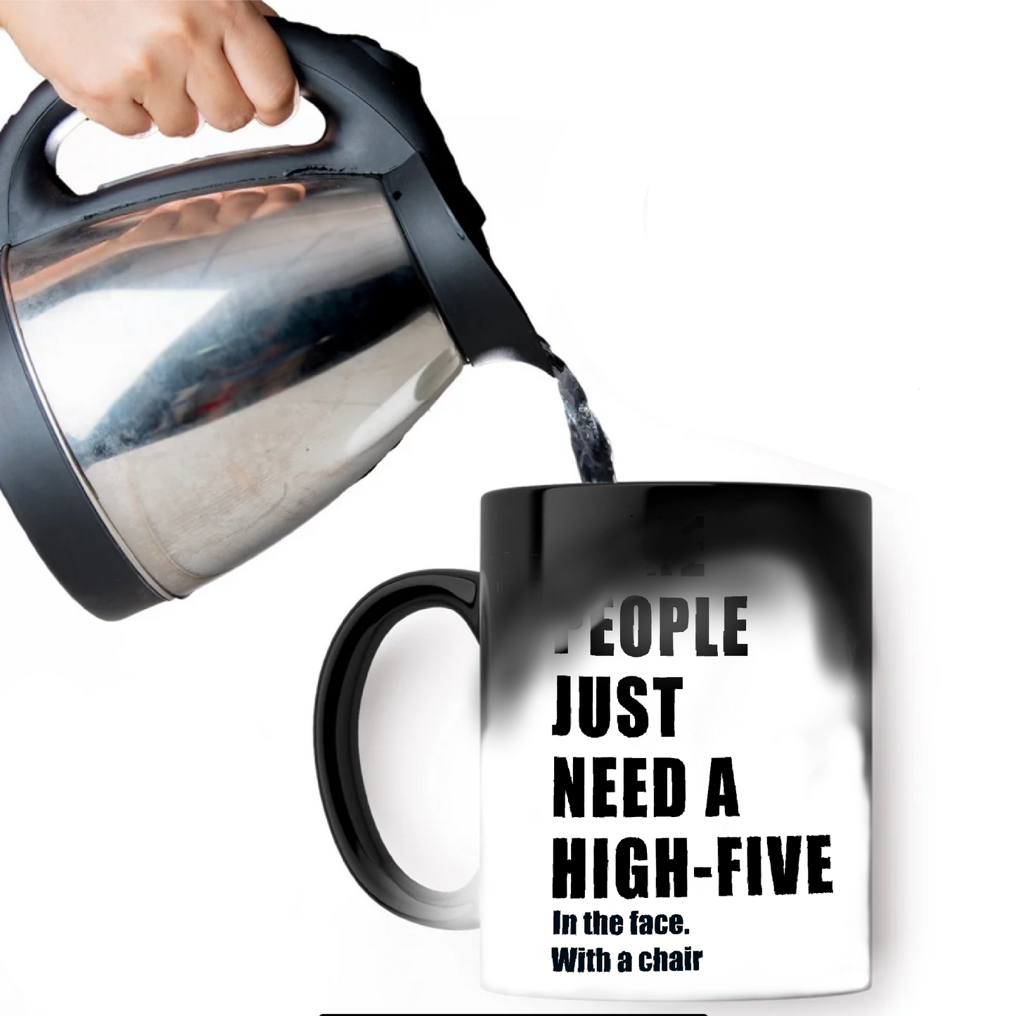 Sarcastic Funny Mug “Some People Just Need a High Five… with a Chair” 11oz Coffee Cup | Colour Handle or Heat Change Option | Humorous Gift |