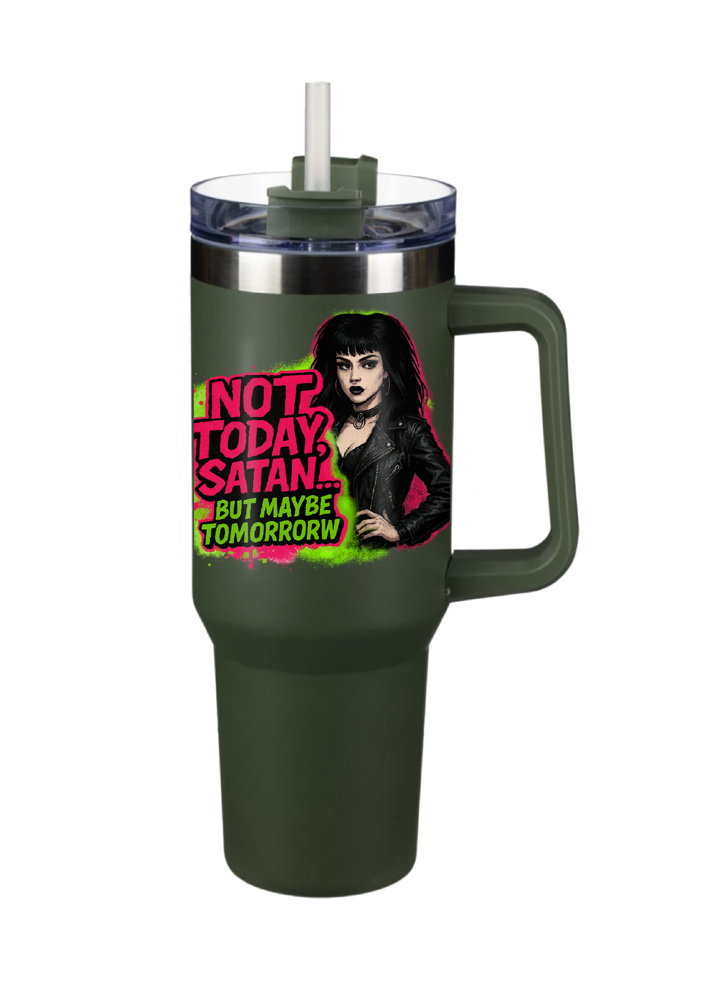 40oz Tumbler – Not Today Satan But Maybe Tomorrow – Funny Gothic Alt Mug – Sarcastic Gift for Coffee Lovers