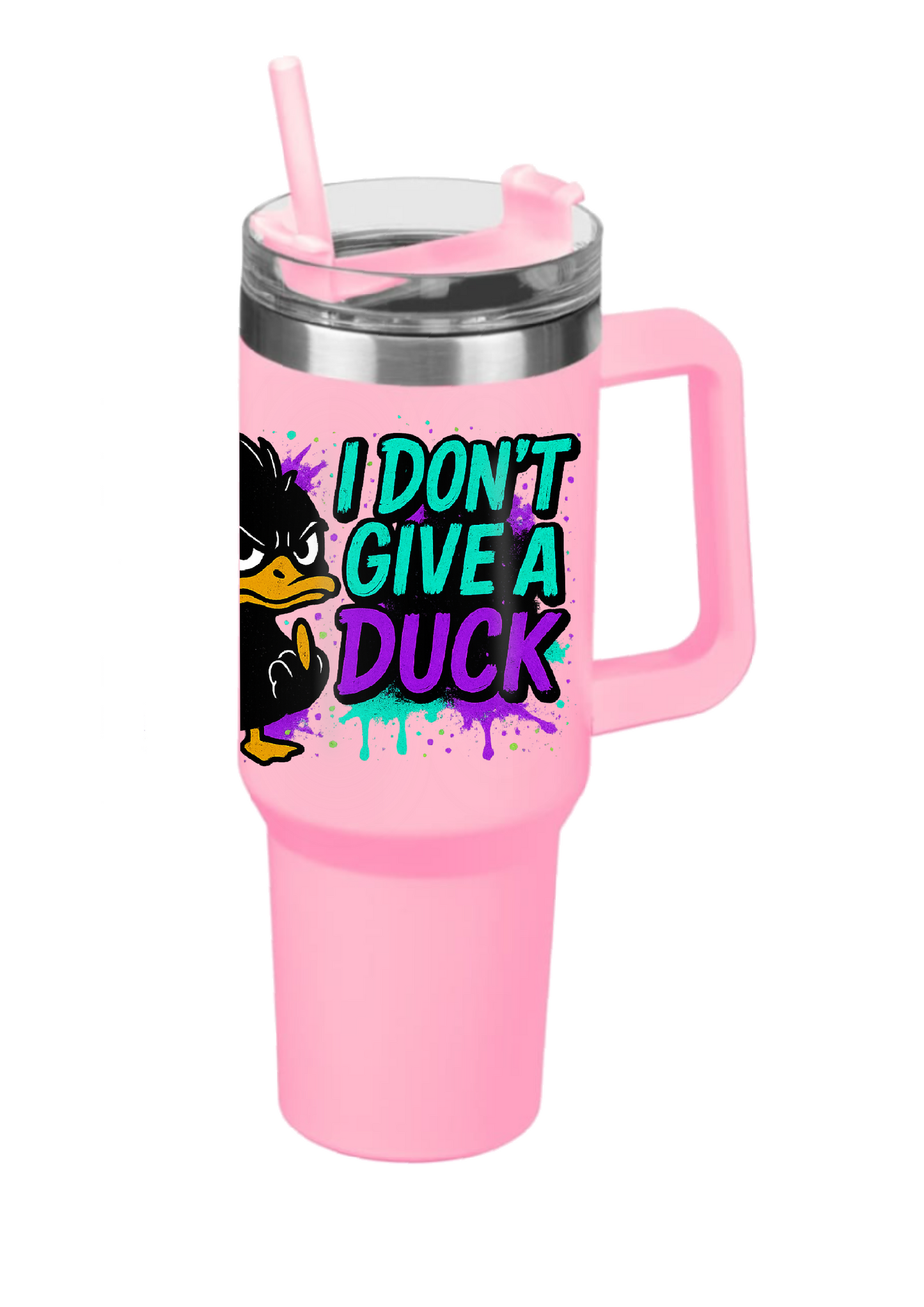 40oz Tumbler-I Don’t Give a Duck-Double Walled Stainless Steel with Handle & Straw-Funny Gothic Alt Mug-Sarcastic Gift for Coffee Lovers