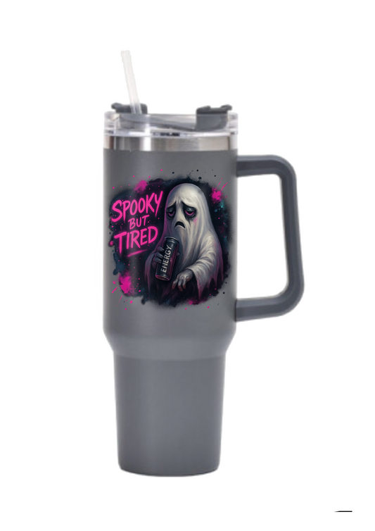 40oz Tumbler – Spooky But Tired  Funny Gothic Halloween Mug – Alt Gift for Coffee & Energy Drink Lovers
