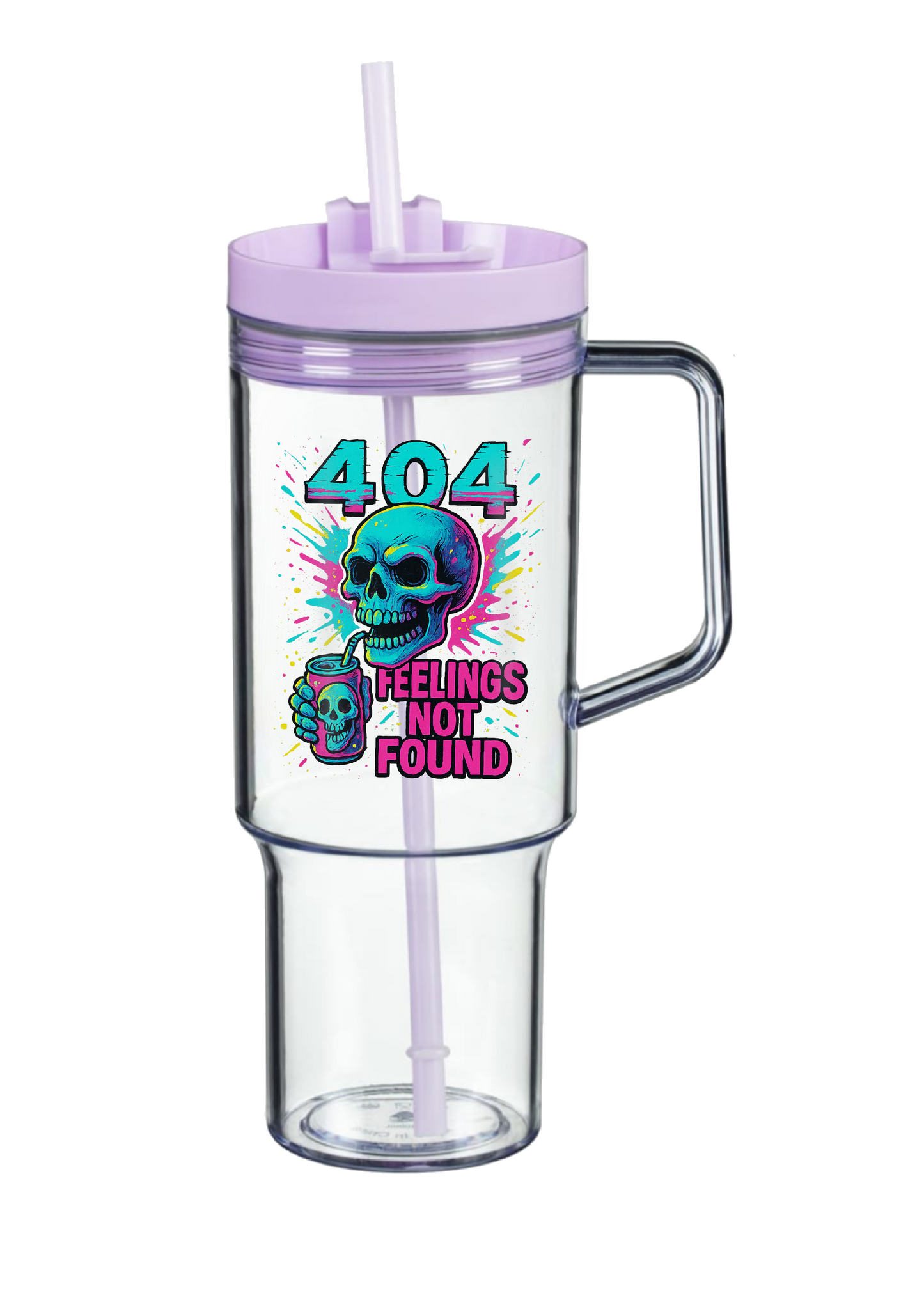 40oz Tumbler – 404 Feelings Not Found – Double Walled Stainless Steel with Handle & Straw – Funny Gothic Skull Mug – Alt Gift for Coffee Lovers