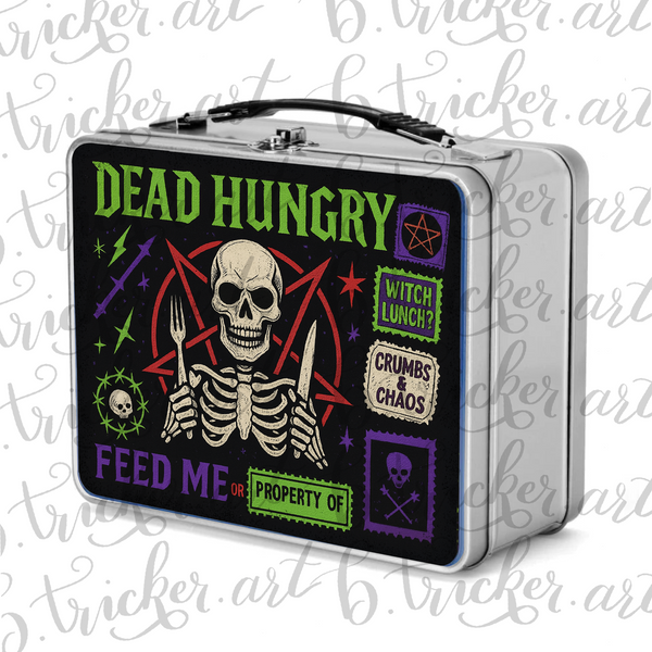 Dead Hungry Gothic Skull Metal Lunchbox – Alternative Punk Rock Lunch Box for Kids & Adults (Red, Blue, Silver)