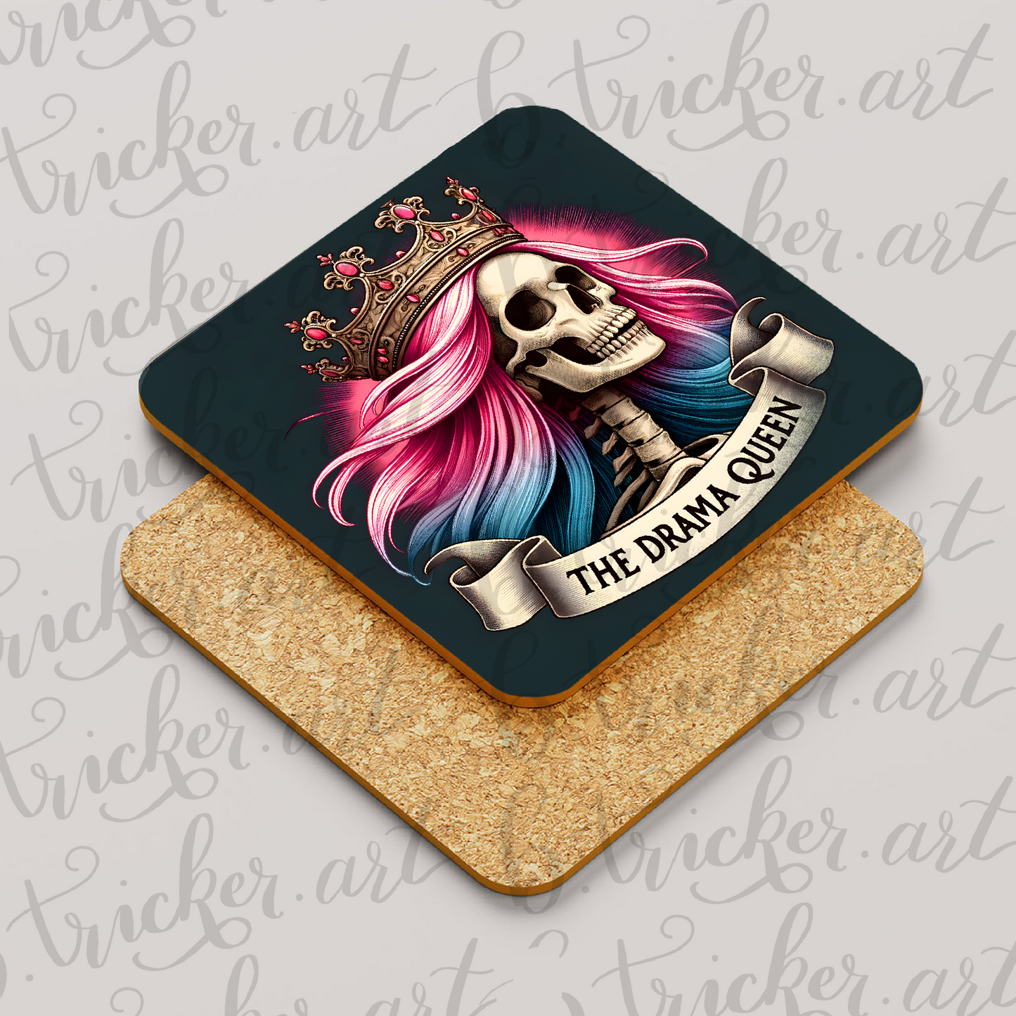 The Drama Queen Skull Coaster – Gothic Crowned Skeleton – Gothic – Funny Coaster – Gift