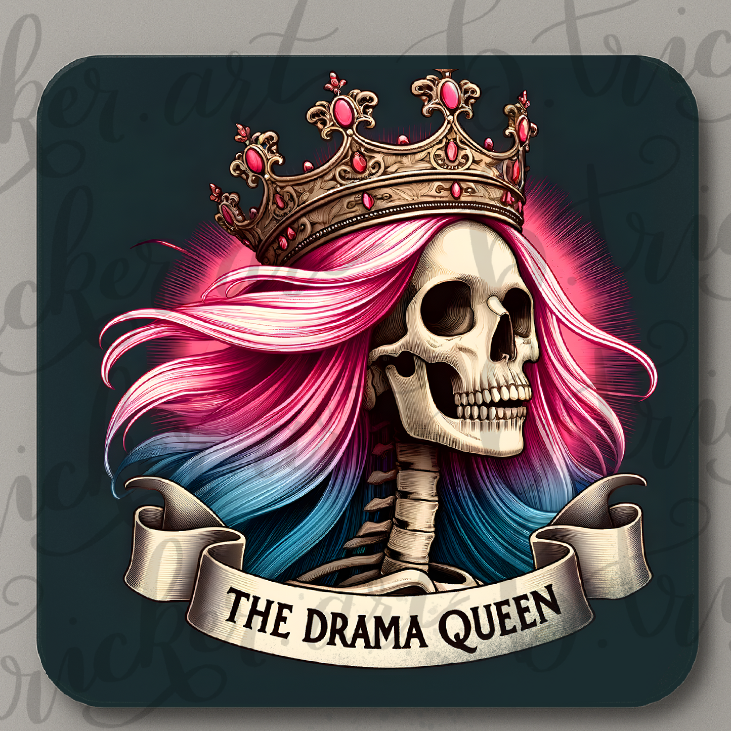 The Drama Queen Skull Coaster – Gothic Crowned Skeleton – Gothic – Funny Coaster – Gift