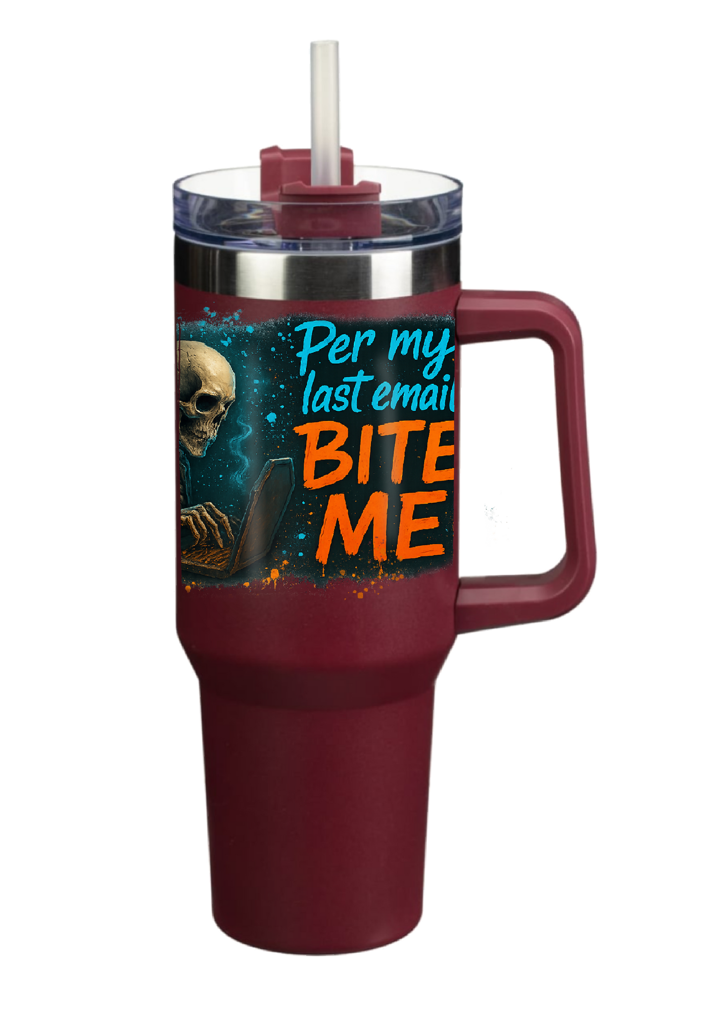 40oz Tumbler – Per My Last Email Bite Me – Funny Gothic Work Mug – Sarcastic Alt Gift for Coffee Lovers