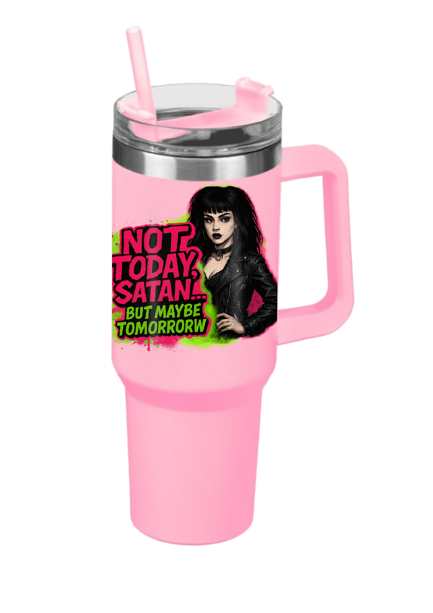 40oz Tumbler – Not Today Satan But Maybe Tomorrow – Funny Gothic Alt Mug – Sarcastic Gift for Coffee Lovers