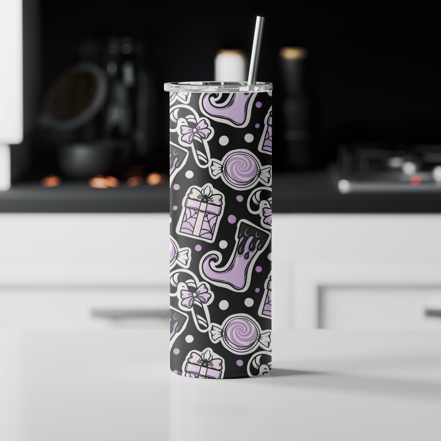 Gothic Christmas 20oz Tumbler – Purple Candy & Witchy Stocking’s | Alternative Holiday Gift