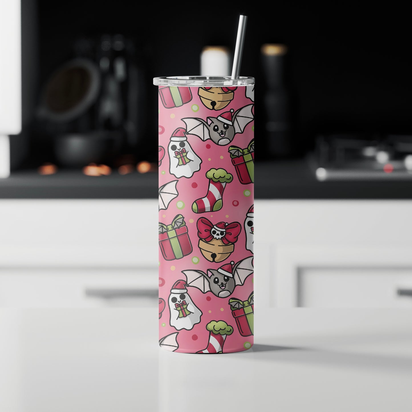 Gothic Christmas Tumbler – Ghosts, Bats & Skulls | Alternative Festive Gift