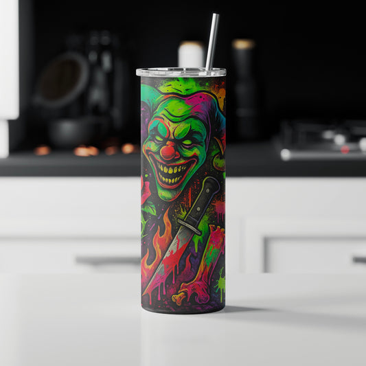 Horror 20oz Tumbler – Zombie Hand & Killer Clown | Neon Graveyard Design