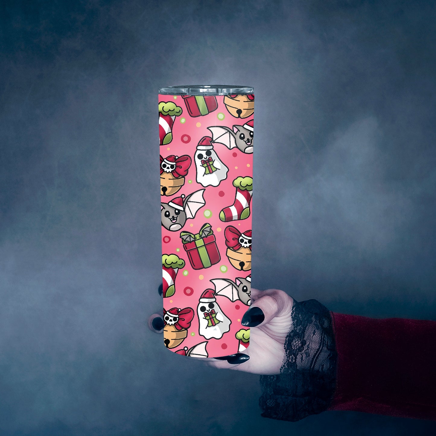 Gothic Christmas Tumbler – Ghosts, Bats & Skulls | Alternative Festive Gift