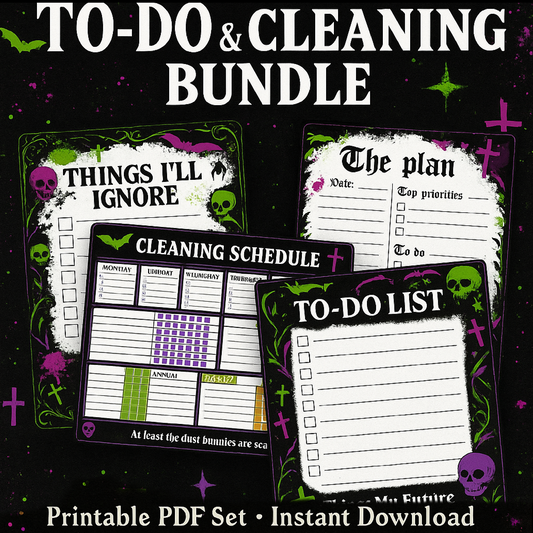 Printable Cleaning & To-Do List Bundle | Gothic Alternative Chore Charts & Sarcastic Task Sheets | Instant Download