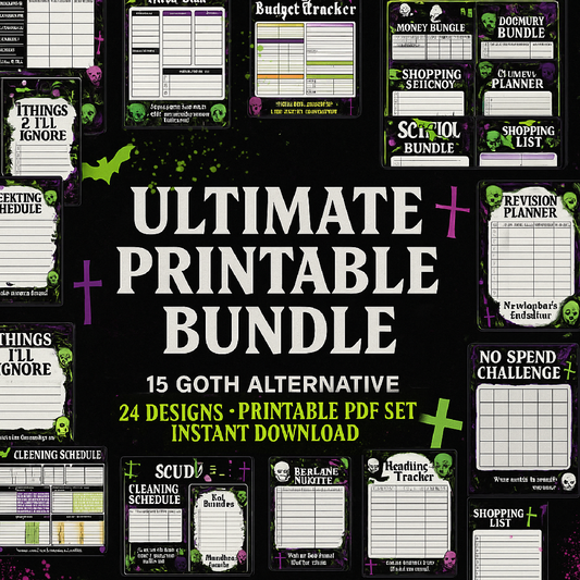 Ultimate Gothic Planner Mega Bundle | Printable Meal, Money, Cleaning, School & To-Do Stationery | Instant Download