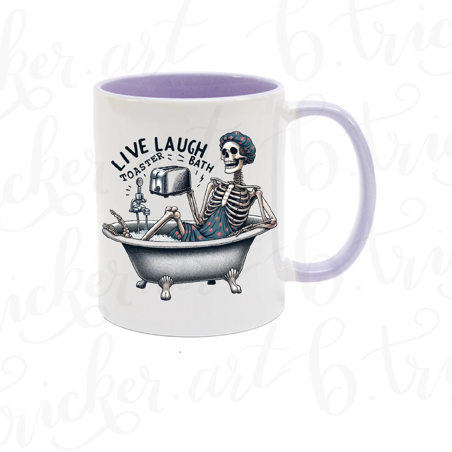 Dark Humour Mug | “Live Laugh Toaster Bath” Skeleton 11oz Coffee Cup | Sarcastic Gothic Gift