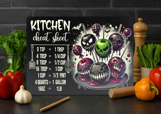 Glass Chopping Board-Gothic Kitchen Cheat Sheet -Poison Apple-Halloween Kitchen Décor