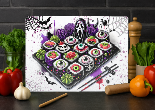 Glass Chopping Board-Gothic Halloween Sushi Horror Design-Creepy Kitchen Décor