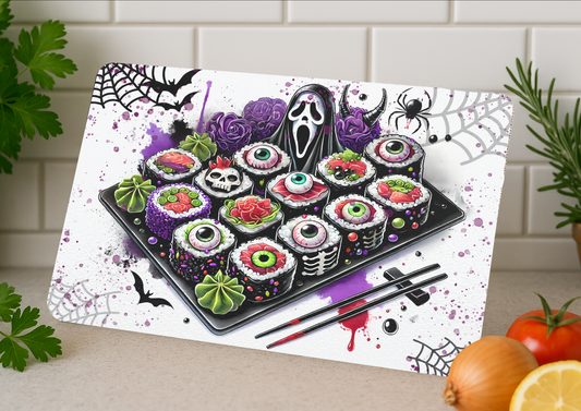 Glass Chopping Board-Gothic Halloween Sushi Horror Design-Creepy Kitchen Décor