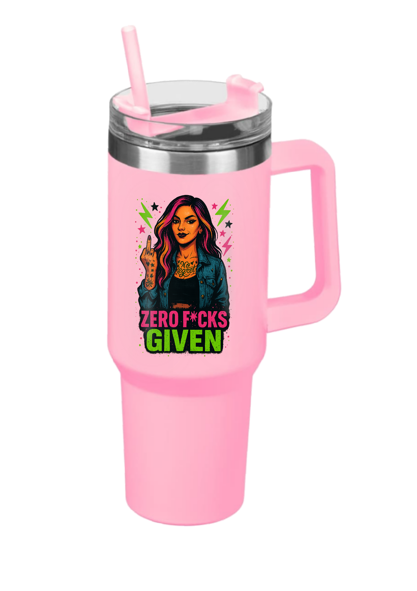 40oz Tumbler – Zero F*cks Given – Double Walled Stainless Steel with Handle & Straw – Funny Gothic Alt Mug – Sarcastic Gift for Coffee Lovers