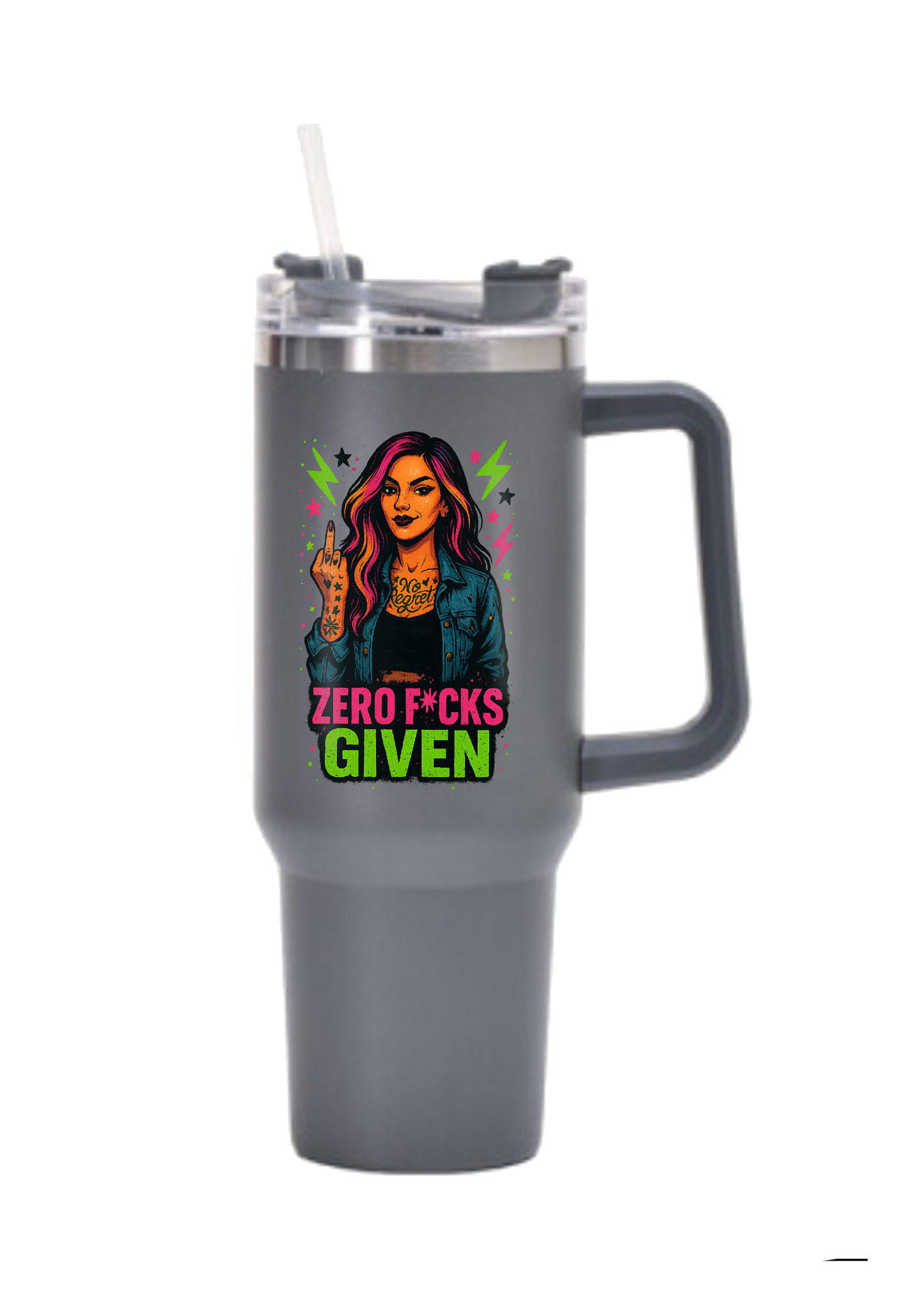 40oz Tumbler – Zero F*cks Given – Double Walled Stainless Steel with Handle & Straw – Funny Gothic Alt Mug – Sarcastic Gift for Coffee Lovers