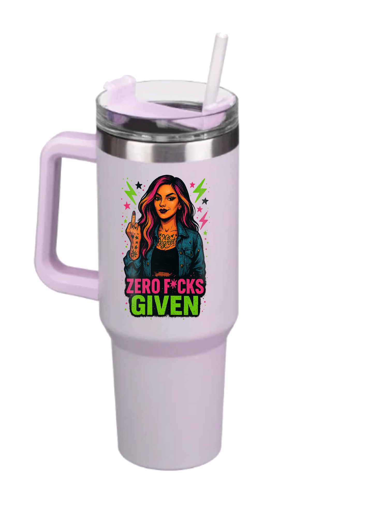 40oz Tumbler – Zero F*cks Given – Double Walled Stainless Steel with Handle & Straw – Funny Gothic Alt Mug – Sarcastic Gift for Coffee Lovers