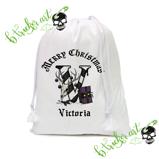 Gothic Christmas Sack – Personalised Skull & Skeleton Initial Gift Bag