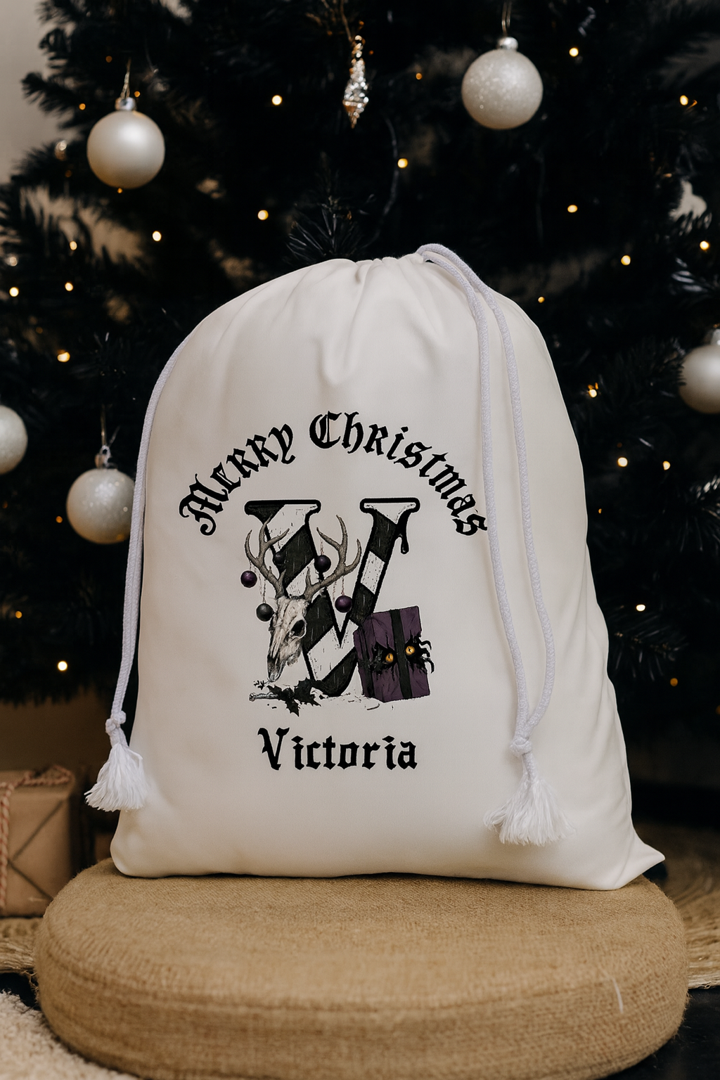Gothic Christmas Sack – Personalised Skull & Skeleton Initial Gift Bag