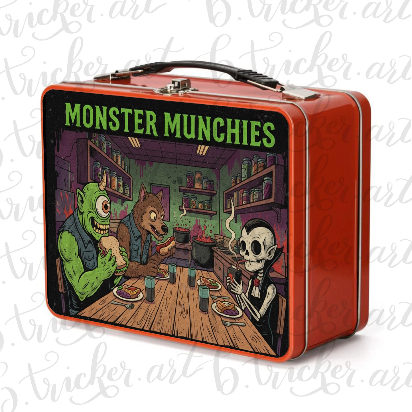 Gothic Lunch Box – Monster Munchies Horror Diner Design | Metal Lunch Tin for Alternative Kids & Adults