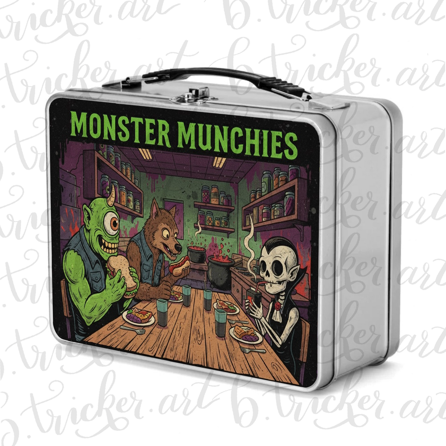 Gothic Lunch Box – Monster Munchies Horror Diner Design | Metal Lunch Tin for Alternative Kids & Adults