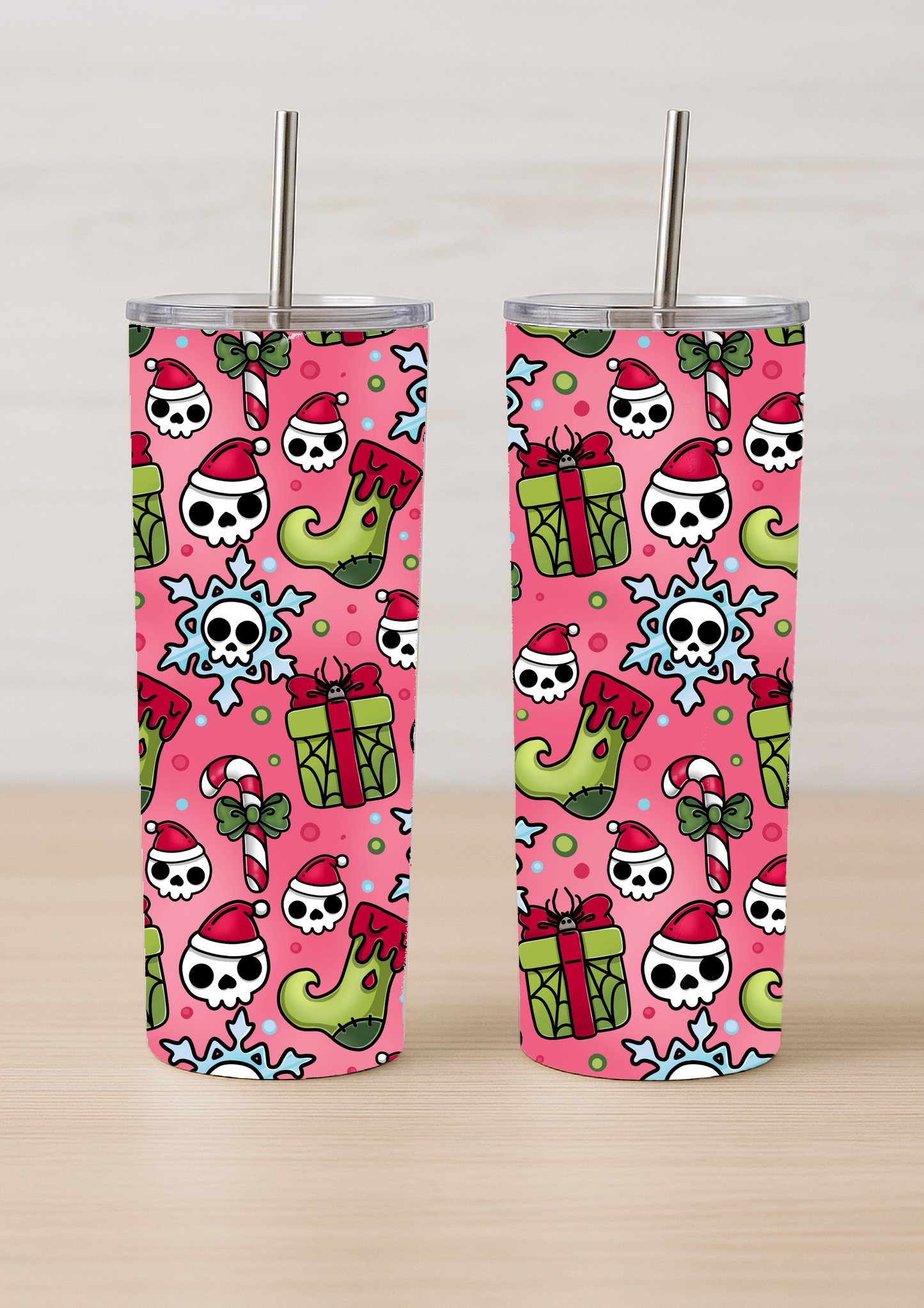 Gothic Christmas Tumbler – Santa Skulls & Candy Canes | Alt Holiday Gift