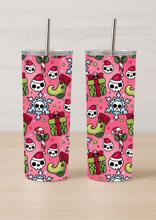 Gothic Christmas Tumbler – Santa Skulls & Candy Canes | Alt Holiday Gift