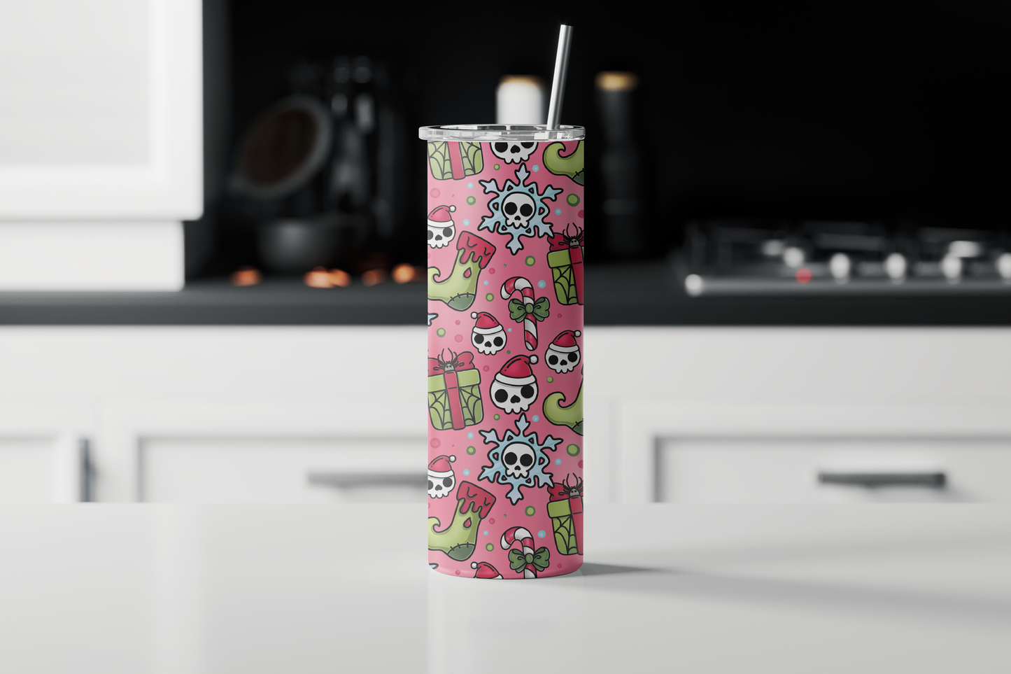 Gothic Christmas Tumbler – Santa Skulls & Candy Canes | Alt Holiday Gift