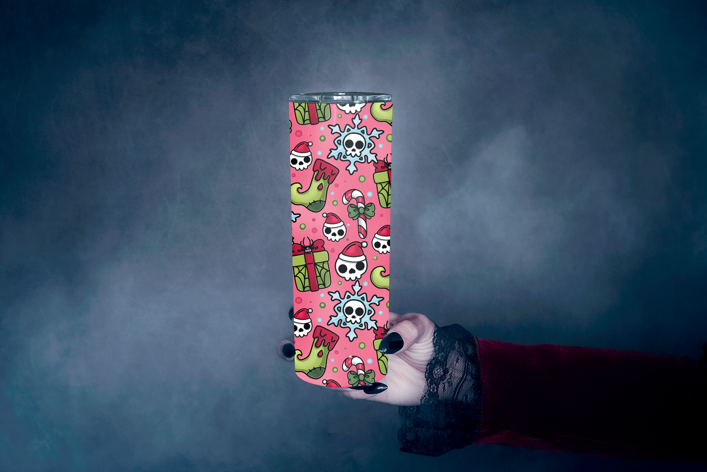 Gothic Christmas Tumbler – Santa Skulls & Candy Canes | Alt Holiday Gift