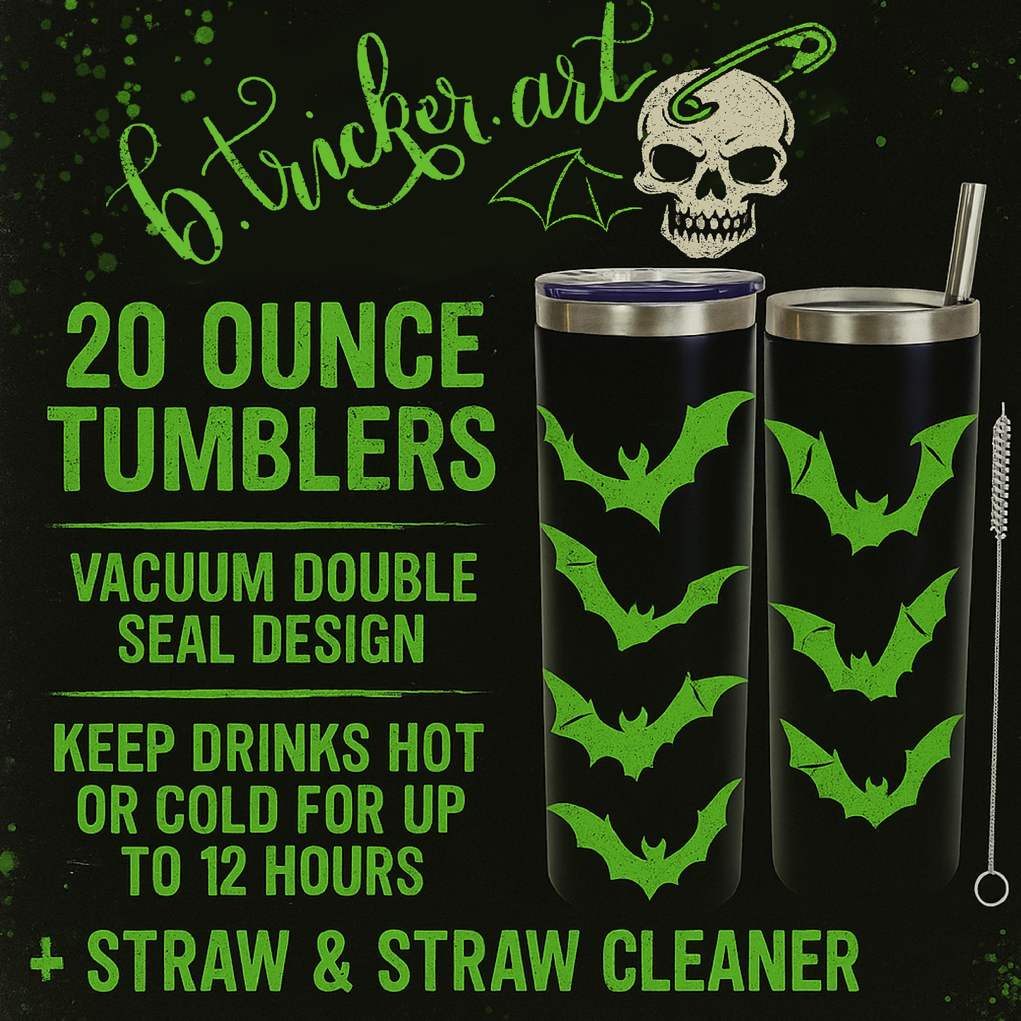 Horror 20oz Tumbler – Zombie Hand & Killer Clown | Neon Graveyard Design